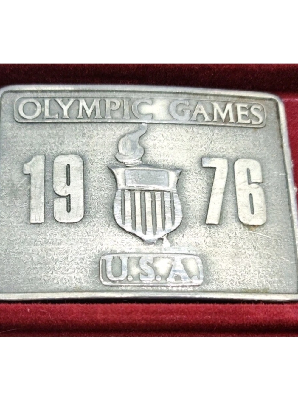 Vintage 1976 Olympic Games USA Brass Belt Buckle Bergamot Buckle Works Darien WI